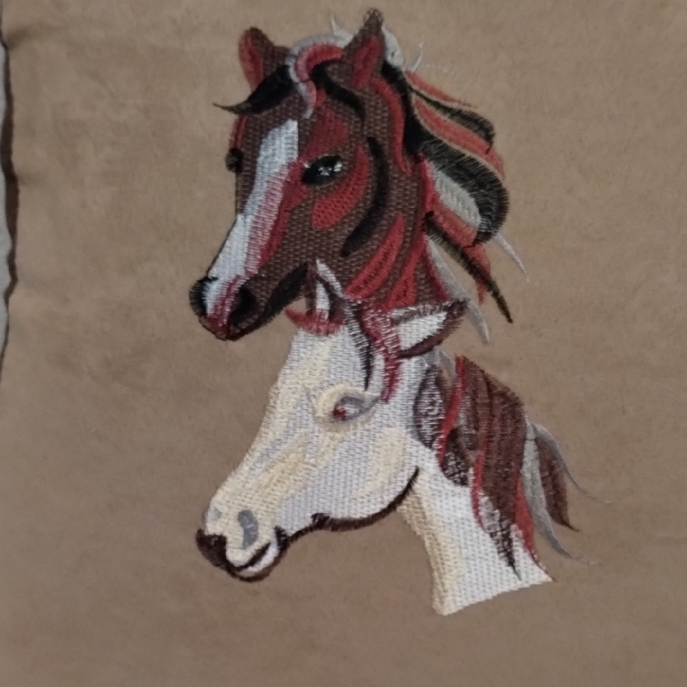 Brown and Tan Horse Embroidered Pillow - Picture 2 of 3